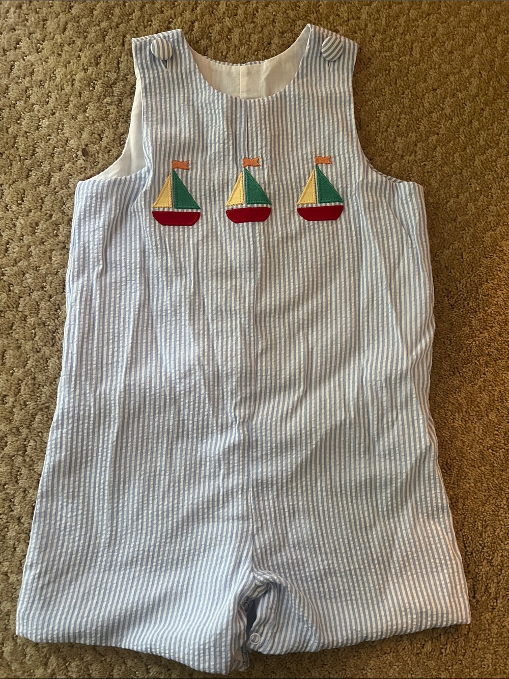 Banana Split Blue Seersucker Sailboat One-Piece Romper boys